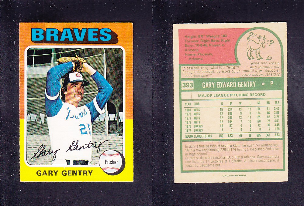 1975 O-PEE-CHEE BASEBALL CARD #393 G. GENTRY photo