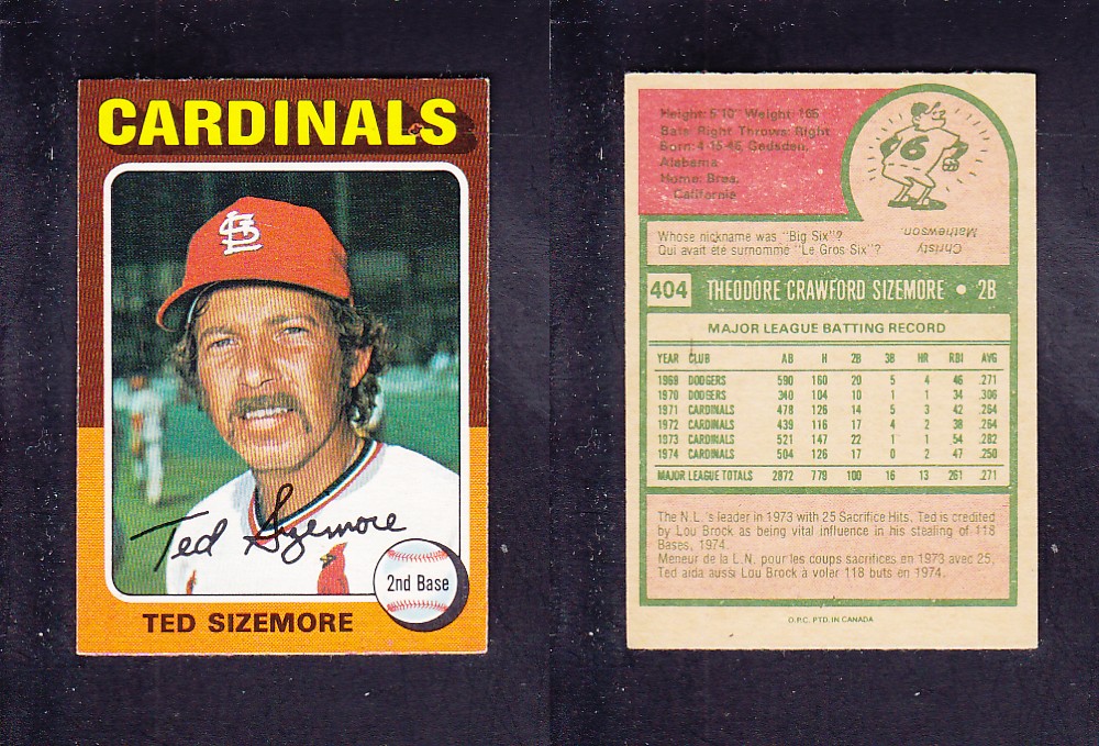 1975 O-PEE-CHEE BASEBALL CARD #404 T. SIZEMORE photo