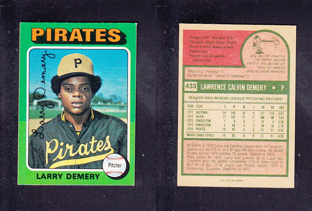 1975 O-PEE-CHEE BASEBALL CARD #433 L. DEMERY photo