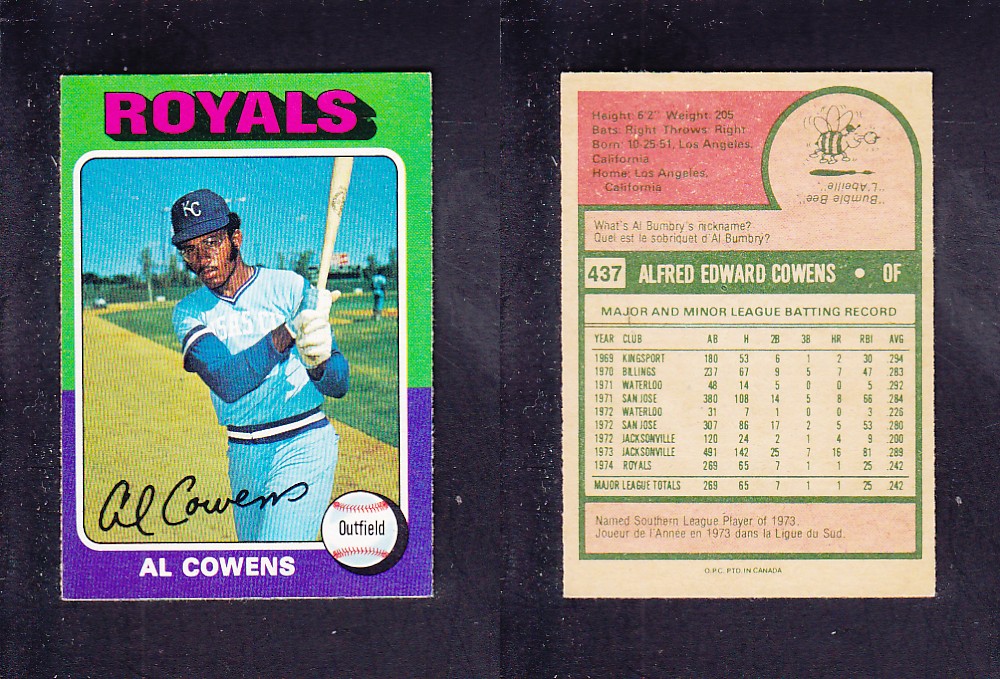 1975 O-PEE-CHEE BASEBALL CARD #437 A. COWENS photo