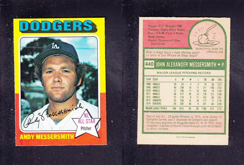 1975 O-PEE-CHEE BASEBALL CARD #440 A. MESSERSMITH photo