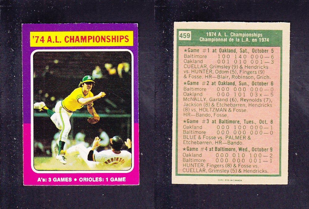 1975 O-PEE-CHEE BASEBALL CARD #459 A.L. CHAMPIONSHIP photo