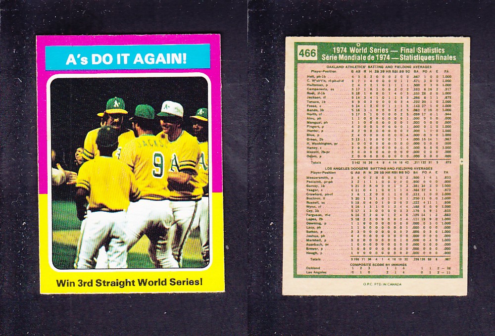 1975 O-PEE-CHEE BASEBALL CARD #466 WORLD SERIES FINAL STATISTICS photo