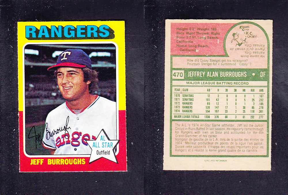 1975 O-PEE-CHEE BASEBALL CARD #470 J. BURROUGHS photo