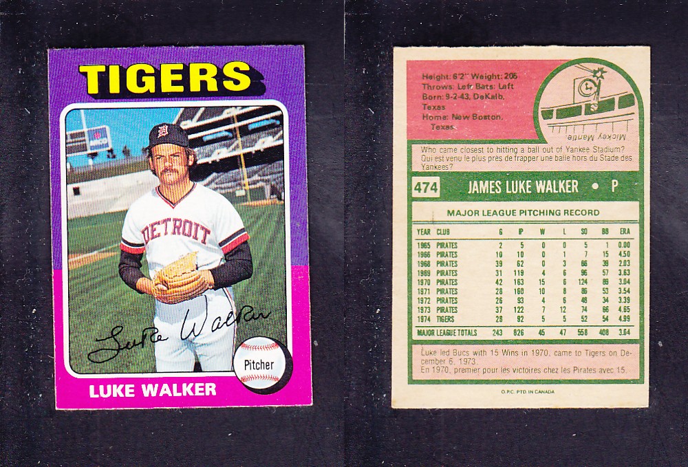 1975 O-PEE-CHEE BASEBALL CARD #474 L. WALKER photo