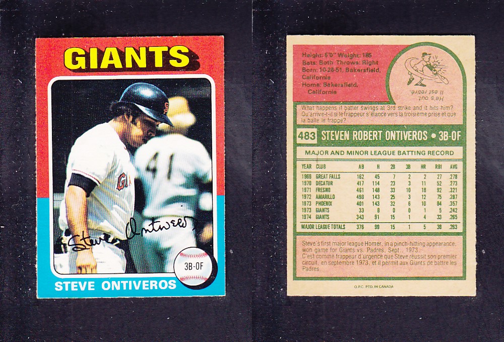 1975 O-PEE-CHEE BASEBALL CARD #483 S. ONTIVEROS photo