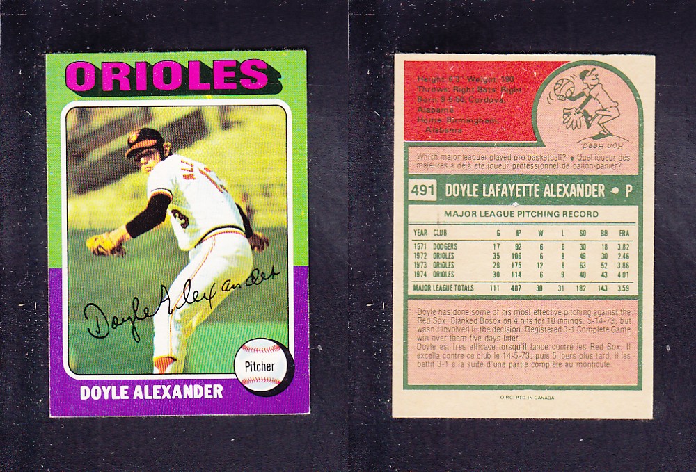 1975 O-PEE-CHEE BASEBALL CARD #491 D. ALEXANDER photo