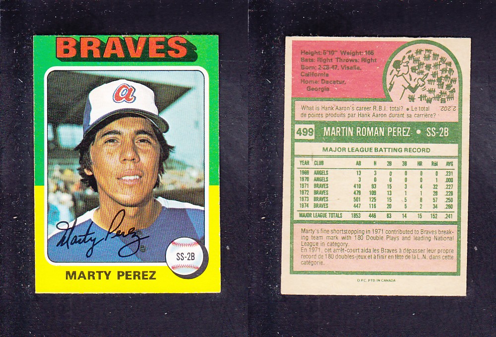 1975 O-PEE-CHEE BASEBALL CARD #499 M. PEREZ photo