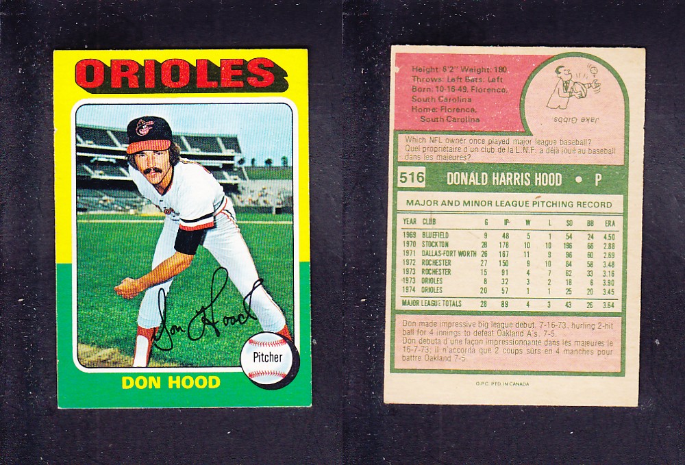 1975 O-PEE-CHEE BASEBALL CARD #516 D. HOOD photo