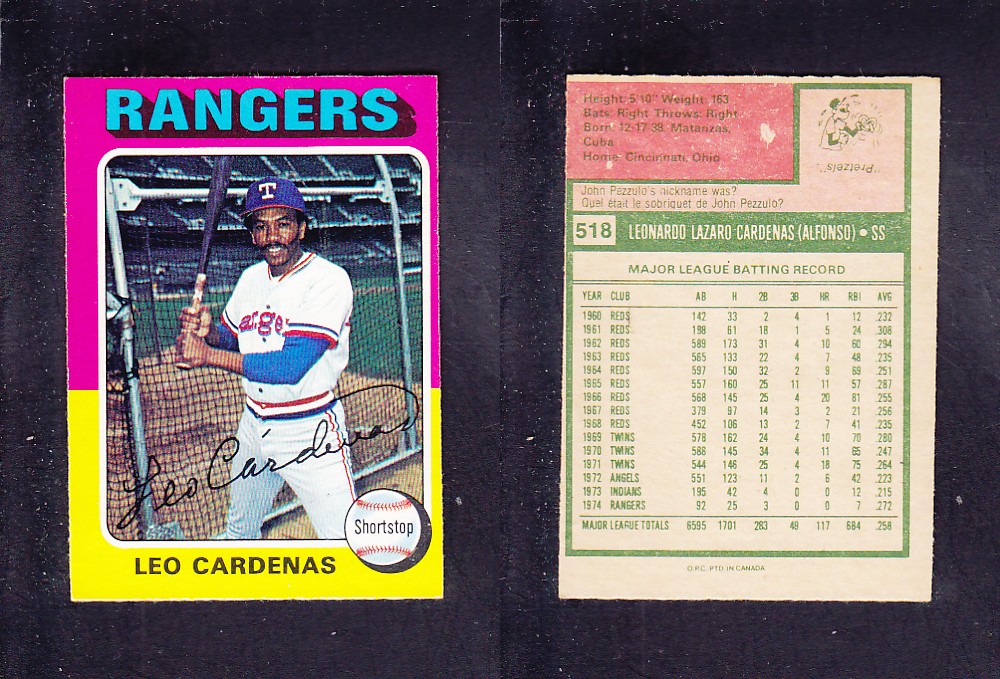 1975 O-PEE-CHEE BASEBALL CARD #518 L. CARDENAS photo