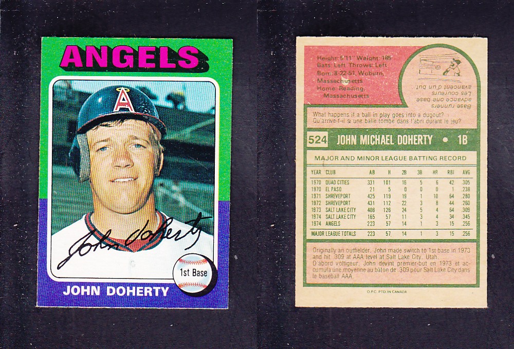 1975 O-PEE-CHEE BASEBALL CARD #524 J. DOHERTY photo