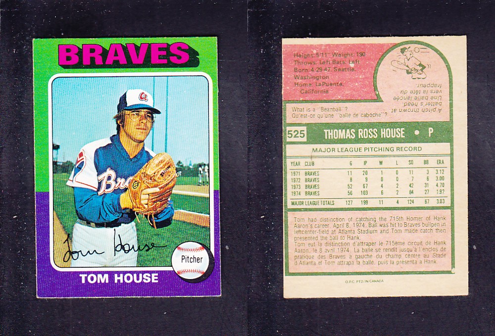 1975 O-PEE-CHEE BASEBALL CARD #525 T. HOUSE photo