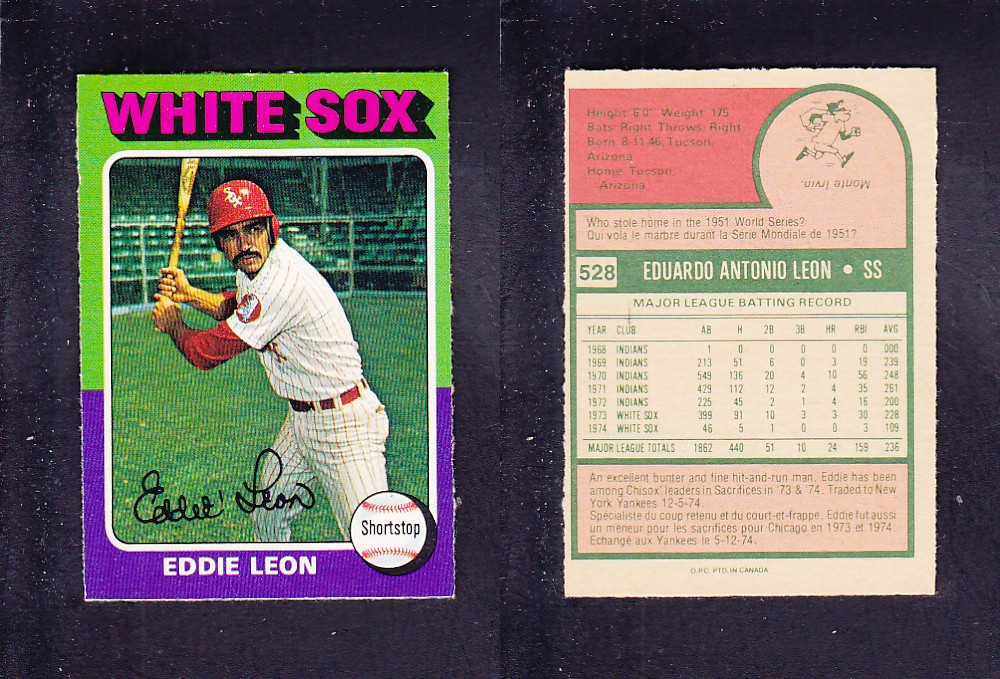 1975 O-PEE-CHEE BASEBALL CARD #528 E. LEON photo