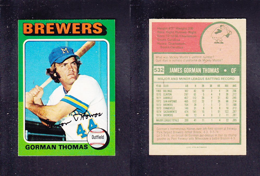 1975 O-PEE-CHEE BASEBALL CARD #532 G. THOMAS photo