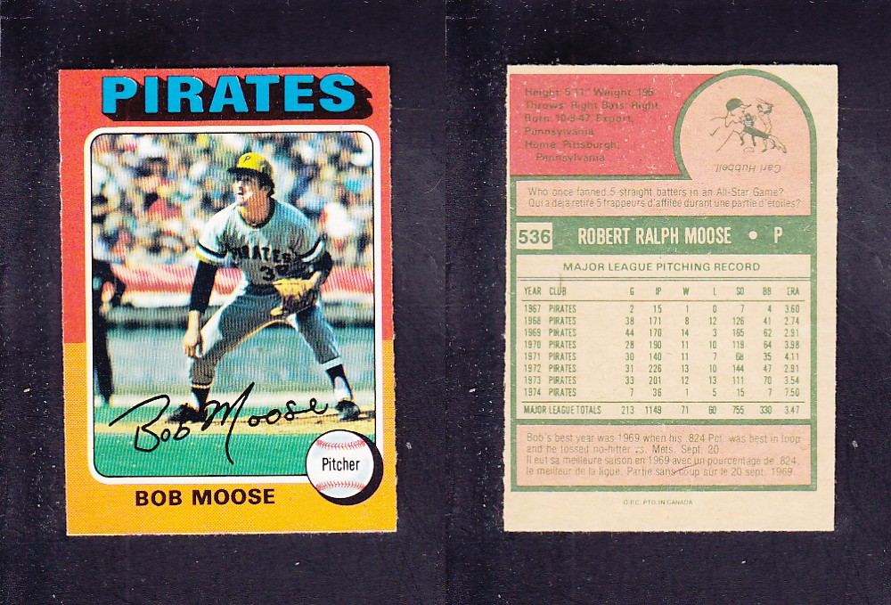 1975 O-PEE-CHEE BASEBALL CARD #536 B. MOOSE photo