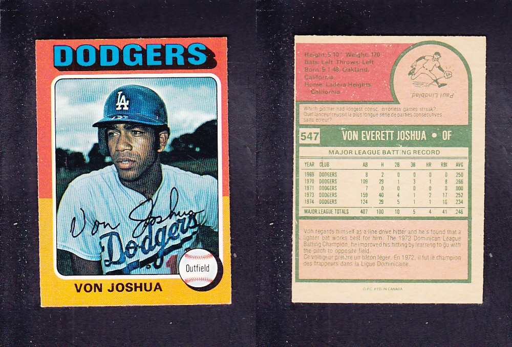 1975 O-PEE-CHEE BASEBALL CARD #547 V. JOSHUA photo