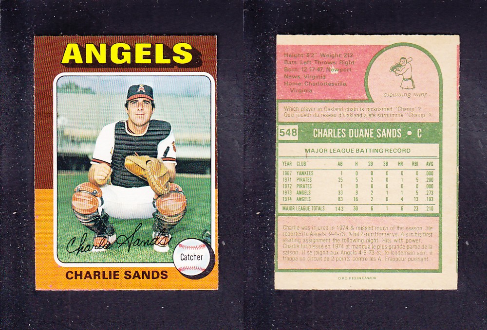 1975 O-PEE-CHEE BASEBALL CARD #548 C. SANDS photo