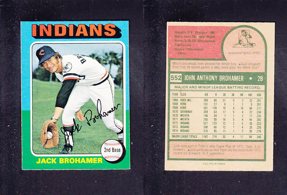 1975 O-PEE-CHEE BASEBALL CARD #552 J. BROHAMER photo