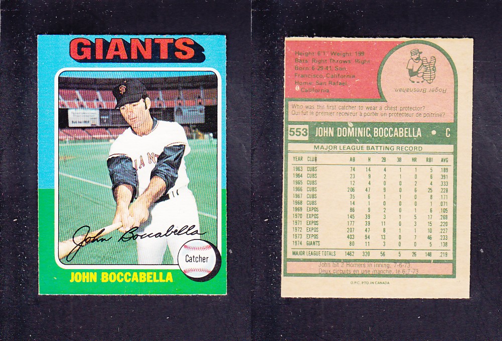 1975 O-PEE-CHEE BASEBALL CARD #553 J. BOCCABELLA photo