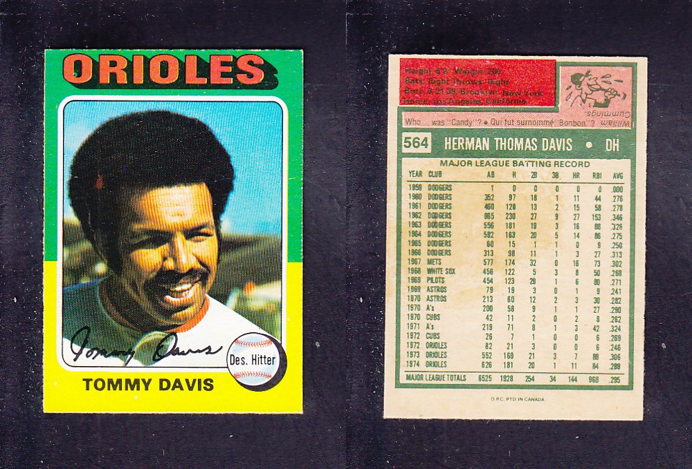 1975 O-PEE-CHEE BASEBALL CARD #564 T. DAVIS photo