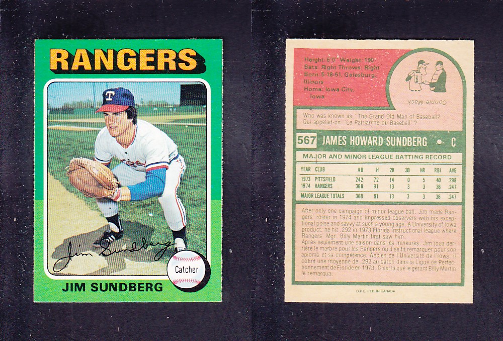 1975 O-PEE-CHEE BASEBALL CARD #567 J. SUNDBERG photo