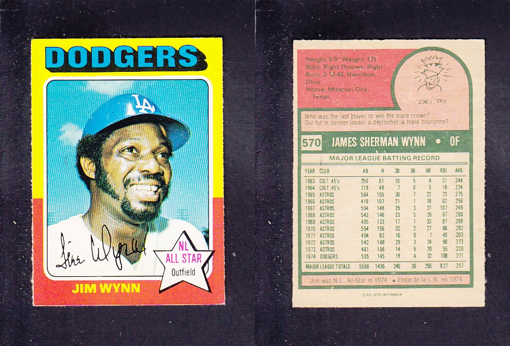 1975 O-PEE-CHEE BASEBALL CARD #570 J. WYNN photo