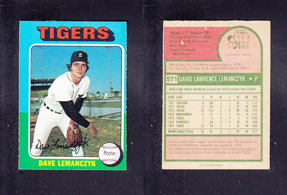 1975 O-PEE-CHEE BASEBALL CARD #571 D. LEMANCZYK photo