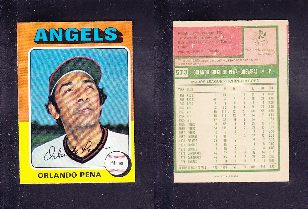 1975 O-PEE-CHEE BASEBALL CARD #573 O. PENA photo