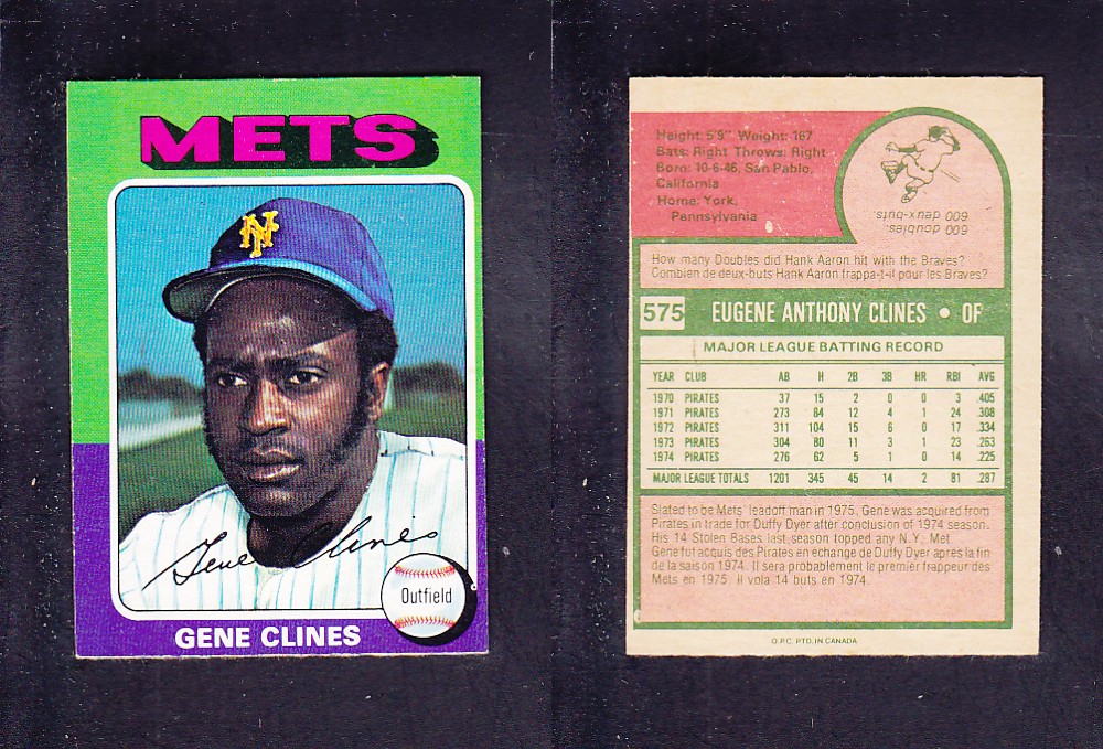 1975 O-PEE-CHEE BASEBALL CARD #575 G. CLINES photo