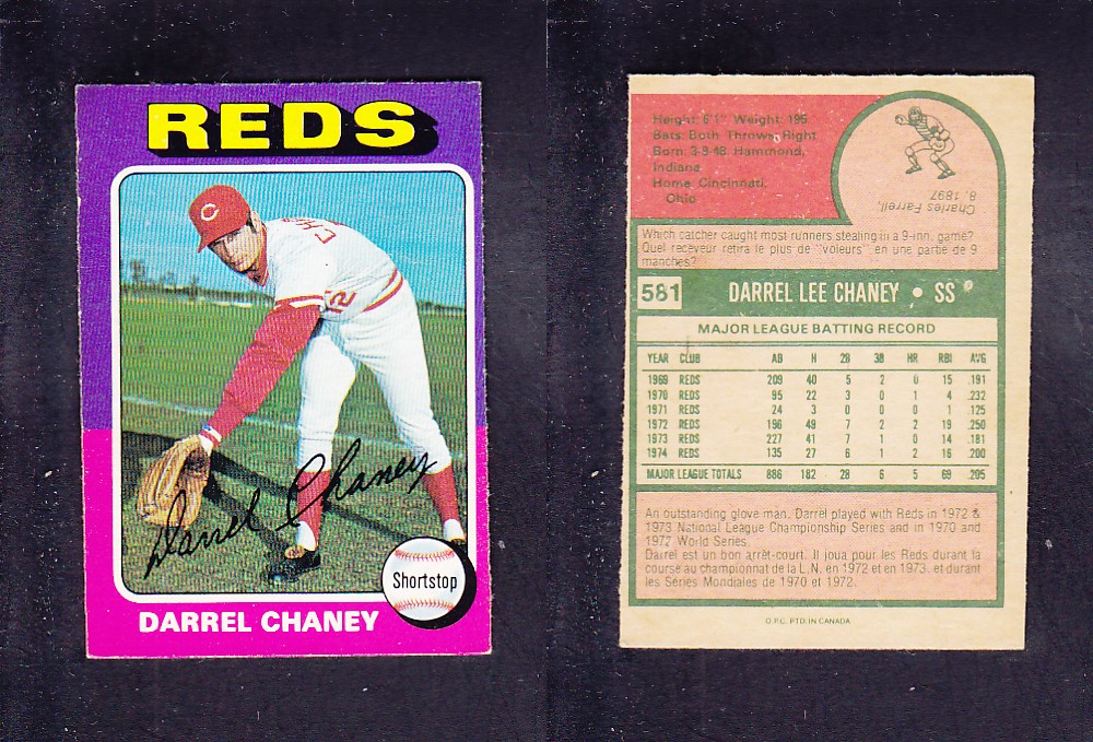 1975 O-PEE-CHEE BASEBALL CARD #581 D. CHANEY photo