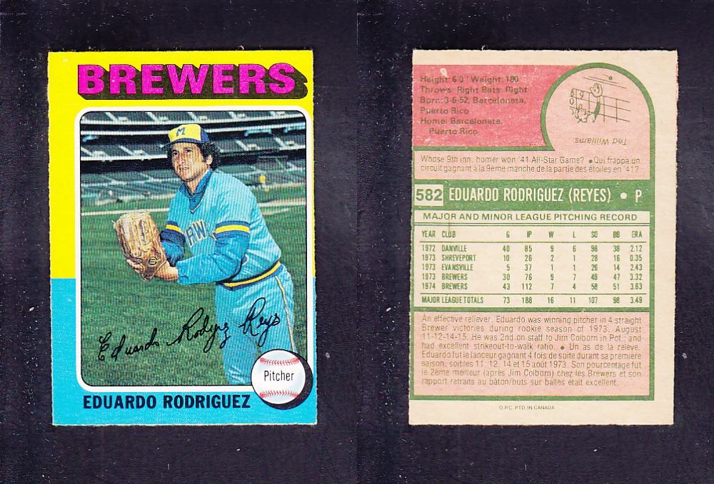 1975 O-PEE-CHEE BASEBALL CARD #582 E. RODRIGUEZ photo