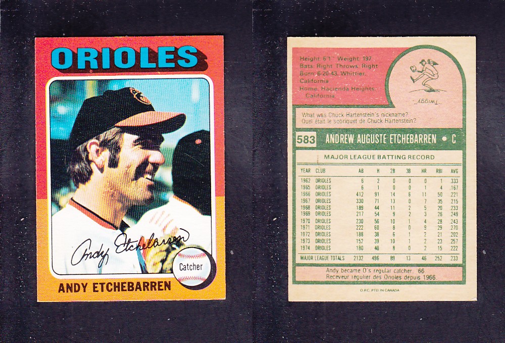 1975 O-PEE-CHEE BASEBALL CARD #583 A. ETCHEBARREN photo