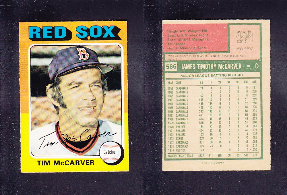 1975 O-PEE-CHEE BASEBALL CARD #586 T. McCARVER photo