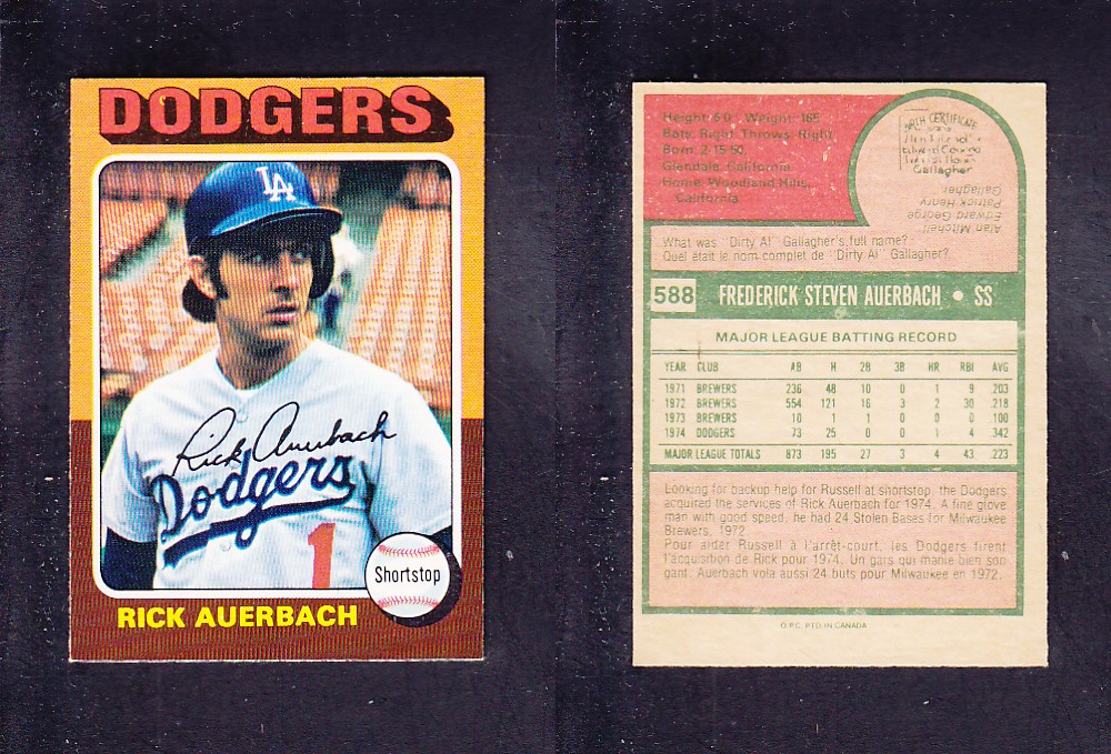 1975 O-PEE-CHEE BASEBALL CARD #588 R. AUERBACH photo