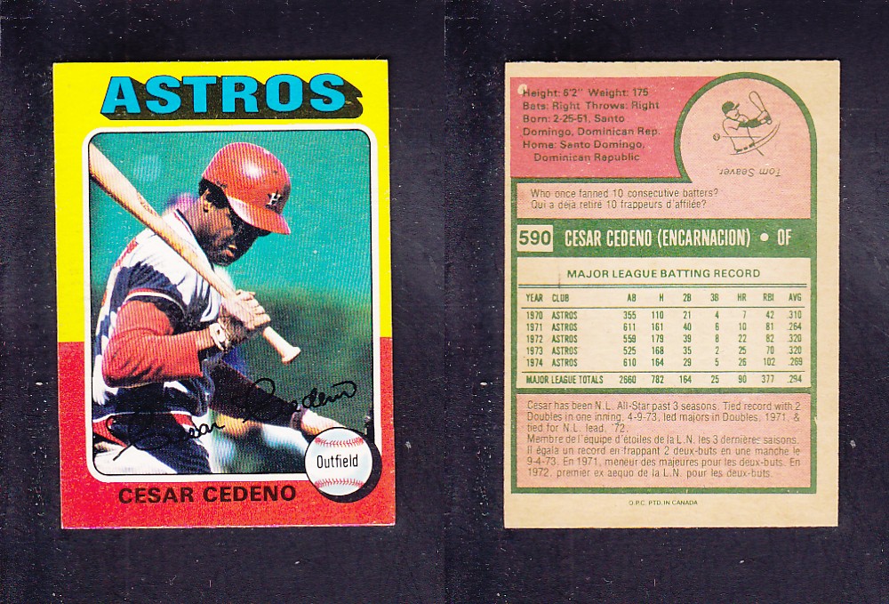 1975 O-PEE-CHEE BASEBALL CARD #590 C. CEDENO photo