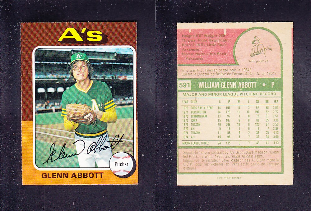 1975 O-PEE-CHEE BASEBALL CARD #591 G. ABBOTT photo