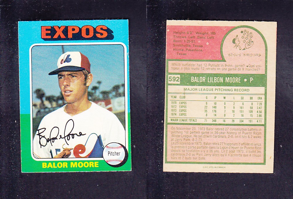 1975 O-PEE-CHEE BASEBALL CARD #592 B. MOORE photo