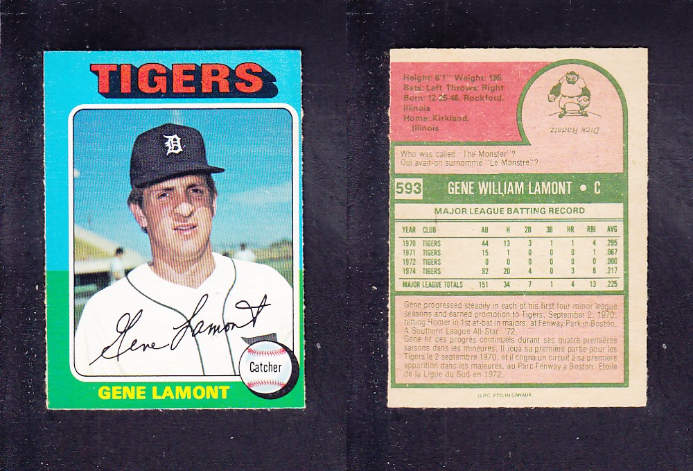 1975 O-PEE-CHEE BASEBALL CARD #593 G. LAMONT photo