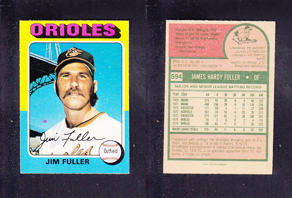 1975 O-PEE-CHEE BASEBALL CARD #594 J. FULLER photo