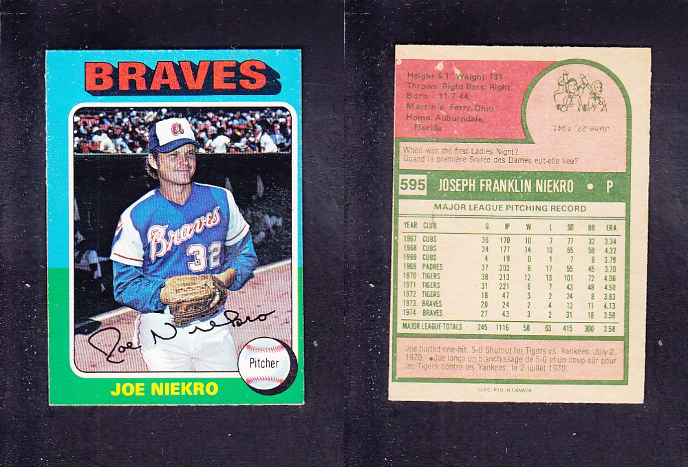 1975 O-PEE-CHEE BASEBALL CARD #595 J. NIEKRO photo