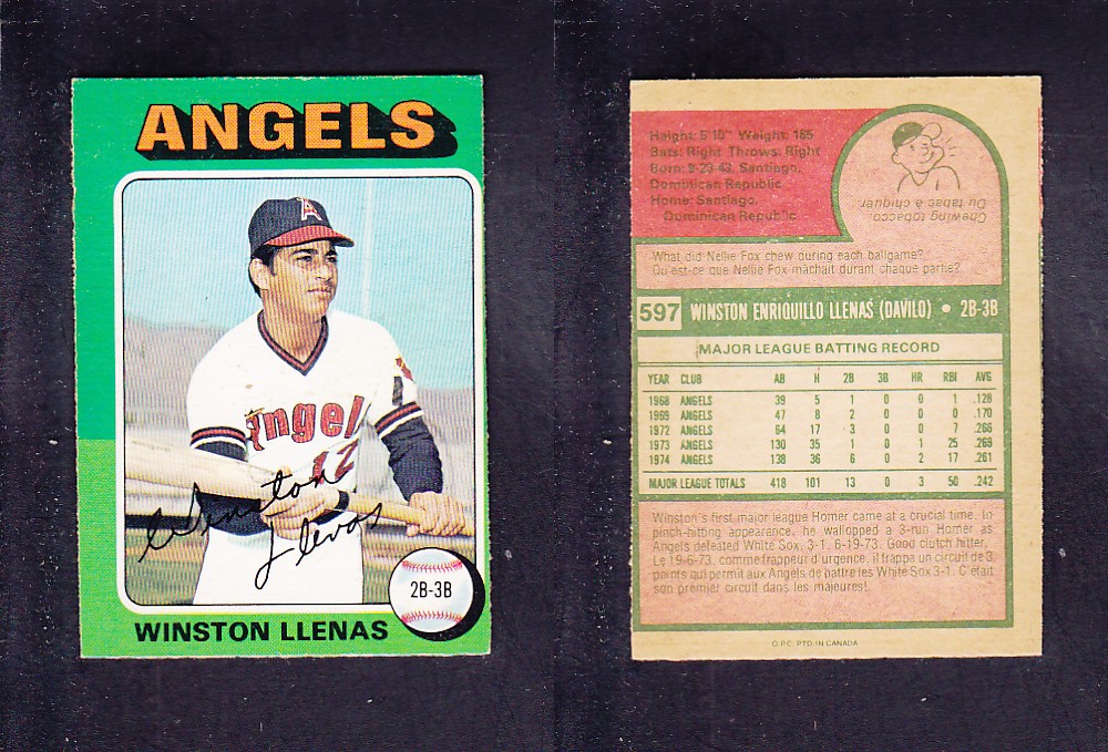 1975 O-PEE-CHEE BASEBALL CARD #597 W. LLENAS photo