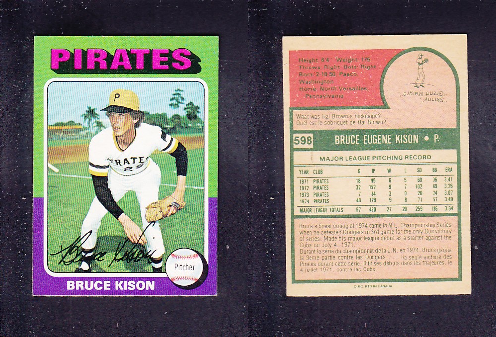 1975 O-PEE-CHEE BASEBALL CARD #598 B. KISON photo