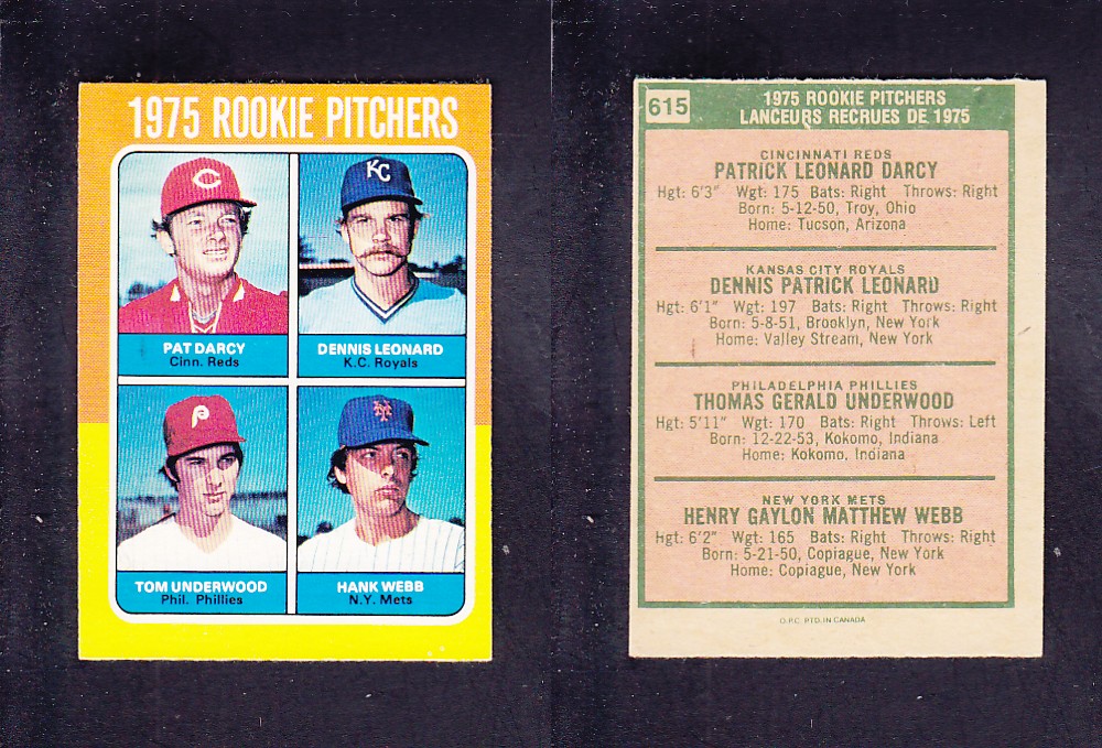 1975 O-PEE-CHEE BASEBALL CARD #615 ROOKIE PITCHERS photo