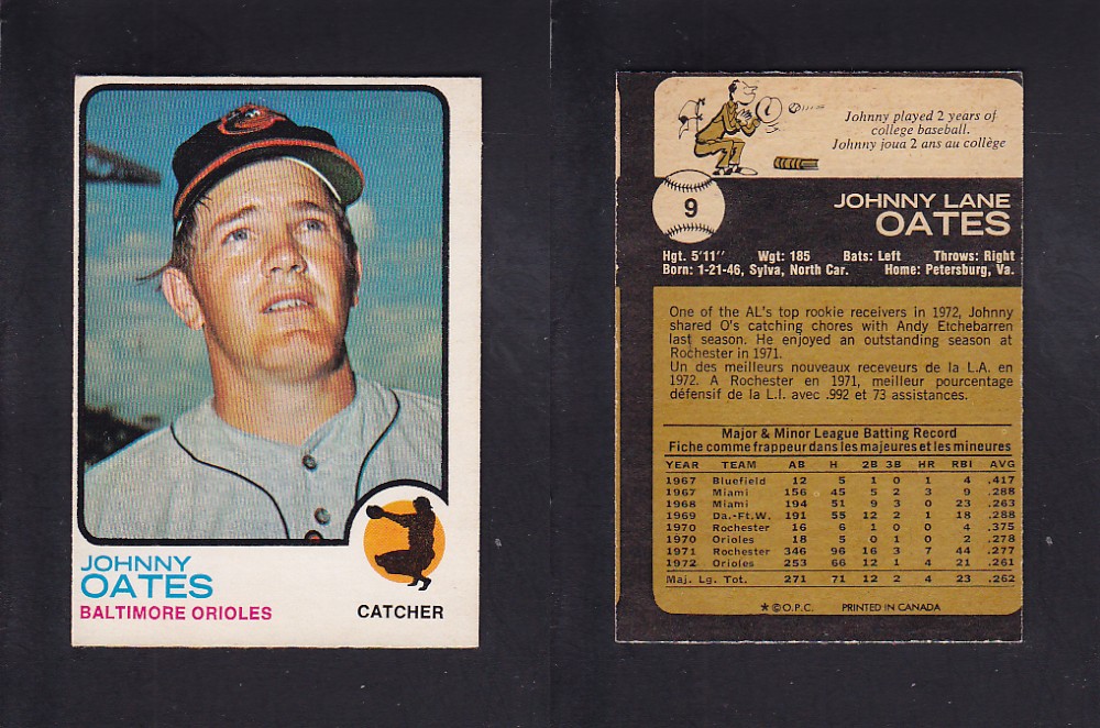 1973 O-PEE-CHEE BASEBALL CARD #9 J. OATES photo