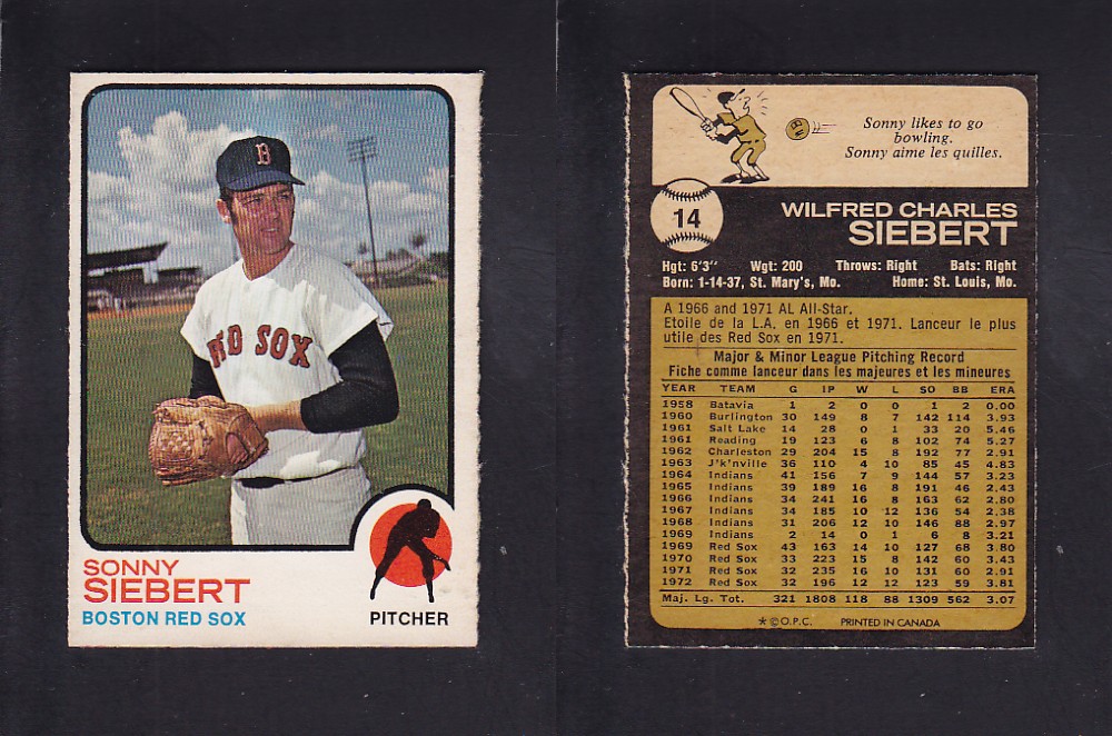 1973 O-PEE-CHEE BASEBALL CARD #14 S. SIEBERT photo