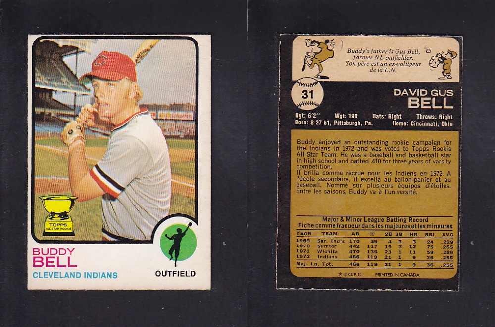 1973 O-PEE-CHEE BASEBALL CARD #31 B. BELL photo