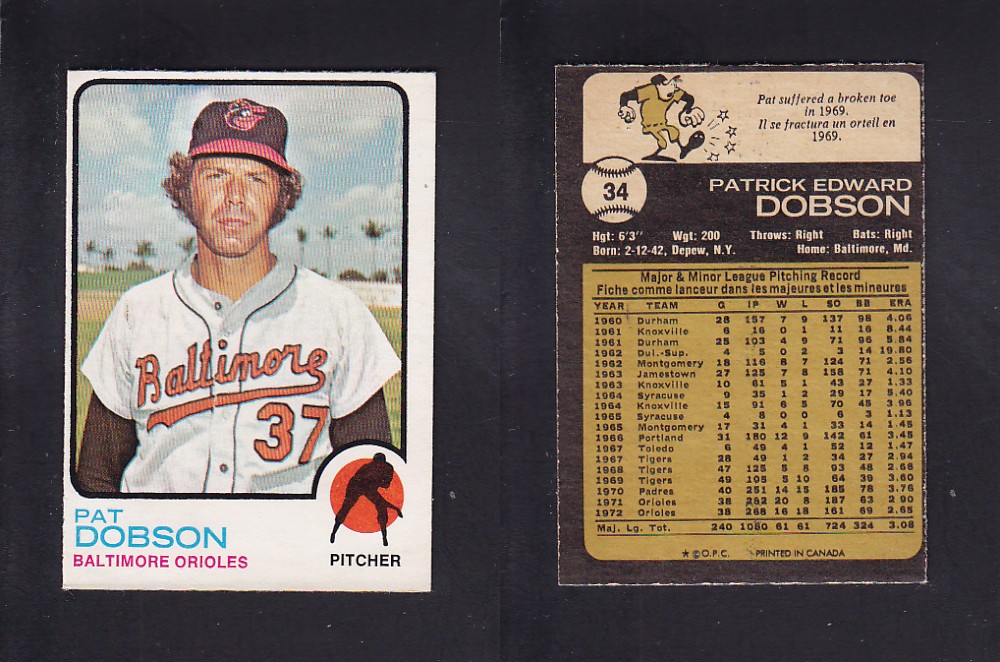 1973 O-PEE-CHEE BASEBALL CARD #34 P. DOBSON photo