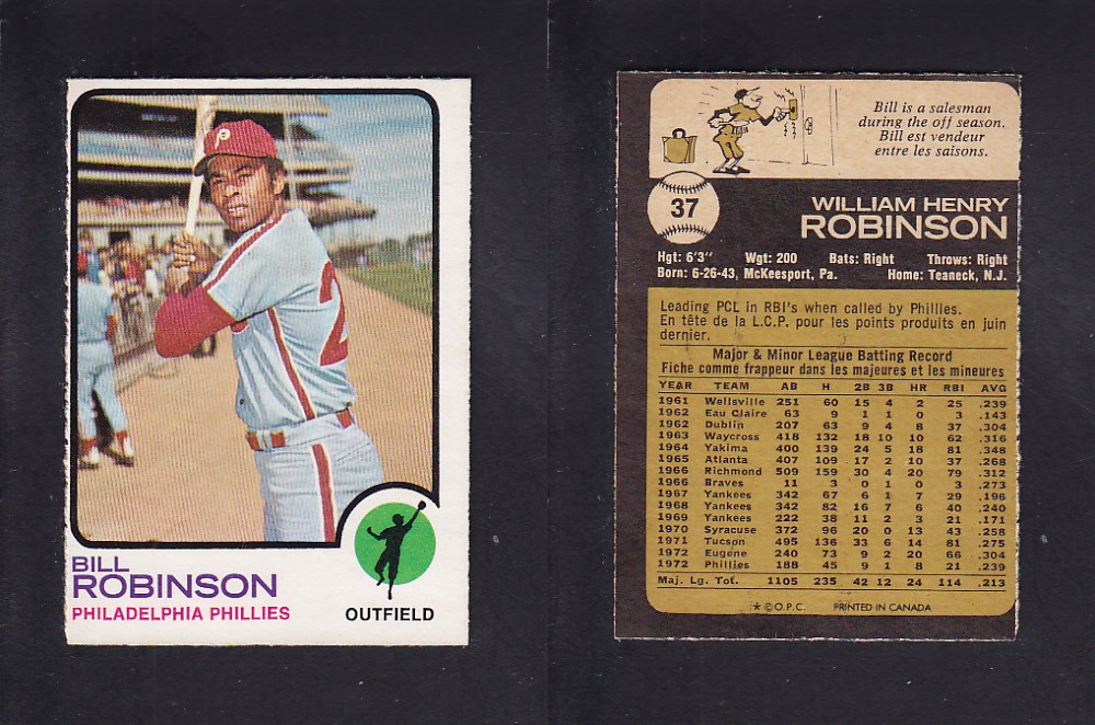 1973 O-PEE-CHEE BASEBALL CARD #37 B. ROBINSON photo