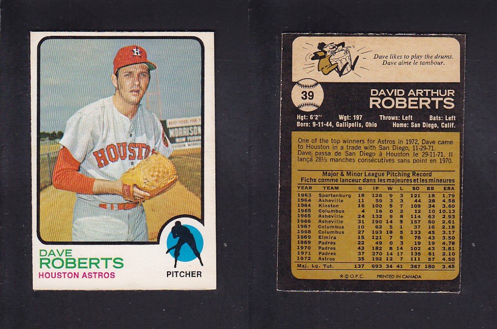 1973 O-PEE-CHEE BASEBALL CARD #39 D. ROBERTS photo