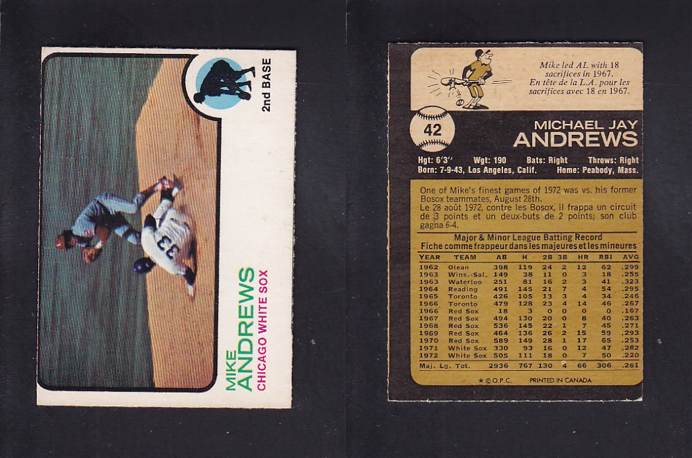 1973 O-PEE-CHEE BASEBALL CARD #42 M. ANDREWS photo